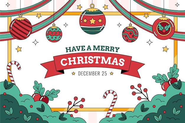 Vector hand drawn background for christmas season celebration with ornaments and candy cane