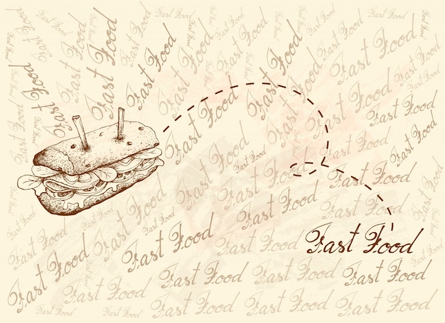 Hand drawn background of delicious baguette sandwich