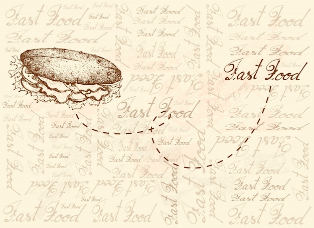 Hand drawn background of delicious baguette sandwich