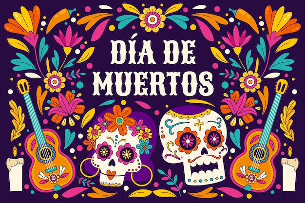 Hand drawn background for dia de muertos celebration