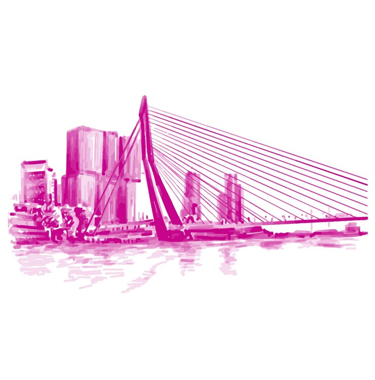 Vector hand drawn background of the erasmusbrug rotterdam netherlands in pink