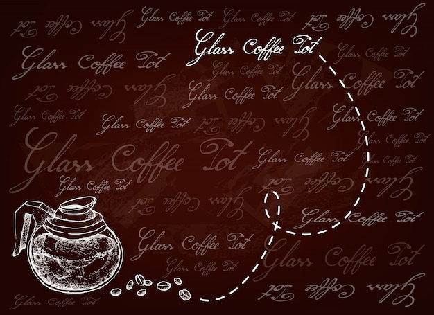 Hand Drawn Background of Glass Pot with Coffee Beans