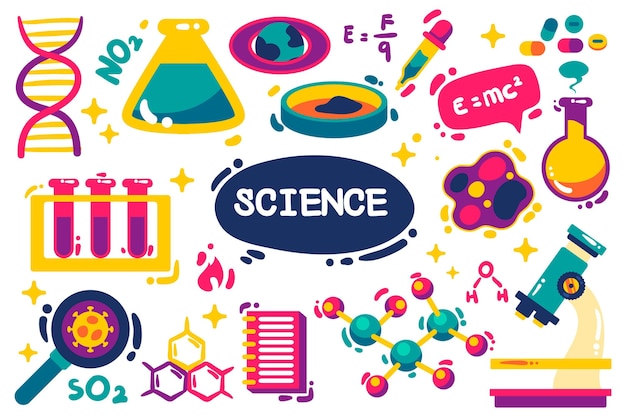 Hand drawn background of science with elements