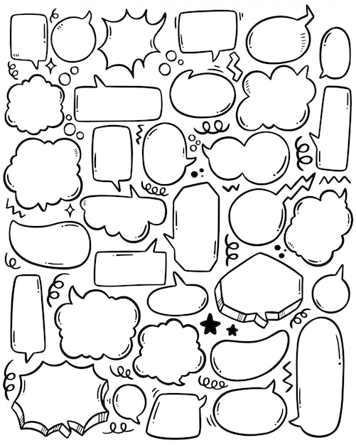 낙서 스타일에 귀여운 연설 거품의 손으로 그린 배경 세트