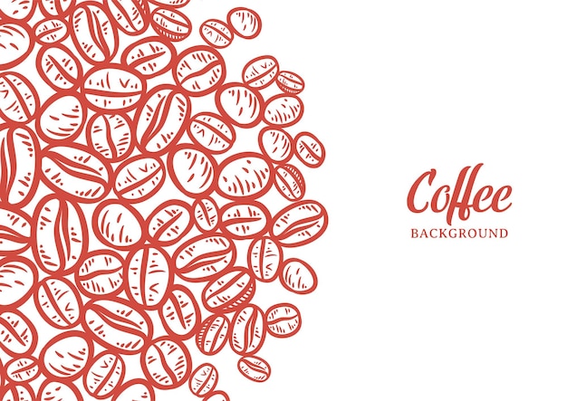 Hand drawn background with coffee beans, vector coffee background design