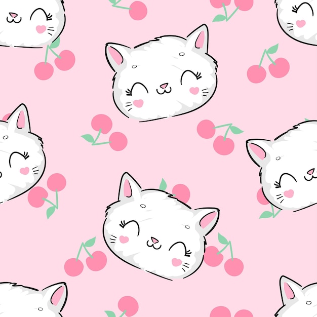 Hand drawn background with cute cat and vector illustration Fabric design Pattern seamless