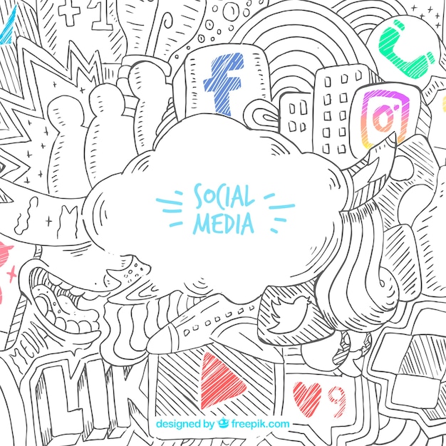 Hand drawn background with social media icons