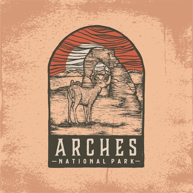 Hand drawn badge of arches national park