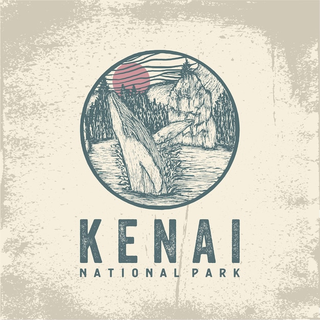 Distintivo disegnato a mano del parco nazionale del kenai