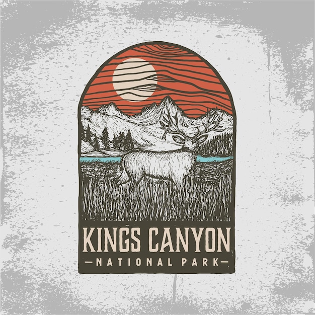 Distintivo disegnato a mano del parco nazionale di kings canyon