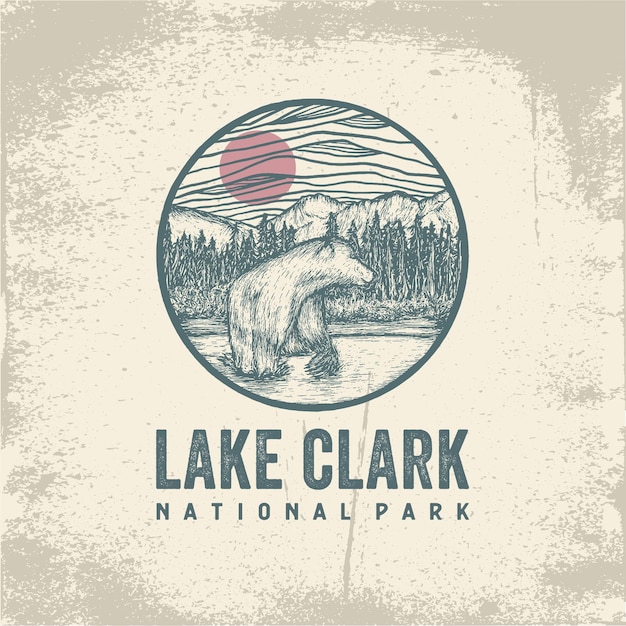 Vector hand drawn badge of lake clark national park