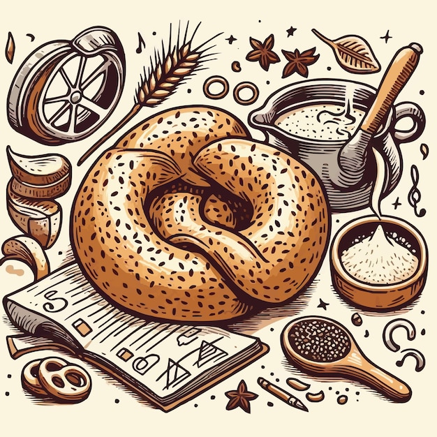 Vector hand drawn bagel cartoon illustration