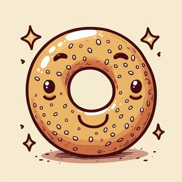 Hand drawn bagel cartoon illustration