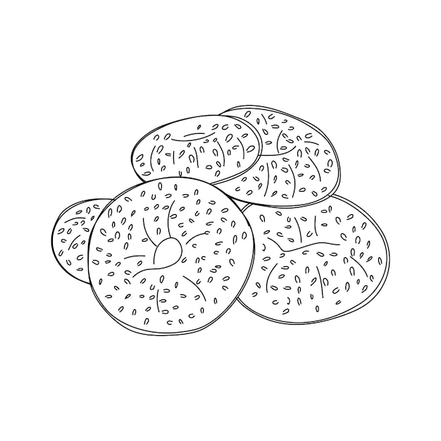 Bagel disegnati a mano schizzo illustrazione vettoriale