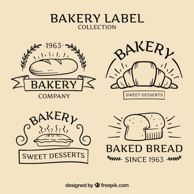 Hand drawn bakery badges pack