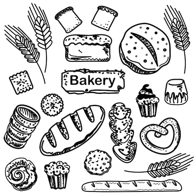 Hand drawn bakery and bread elements