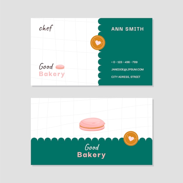 Vector hand drawn bakery business pack horizontal business card