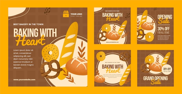 hand drawn bakery instagram posts template