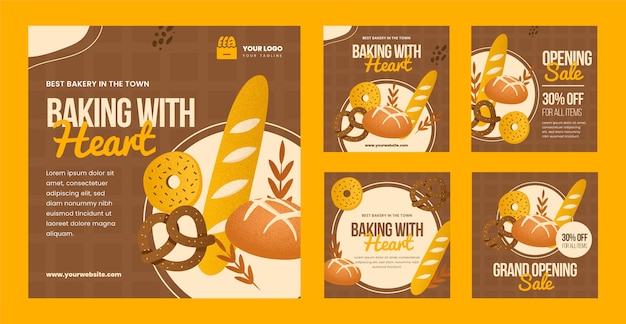 Hand drawn bakery instagram posts template