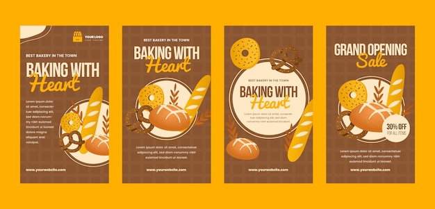 Vector hand drawn bakery instagram stories template