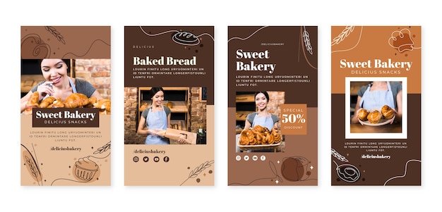 Vector hand drawn bakery instagram stories template