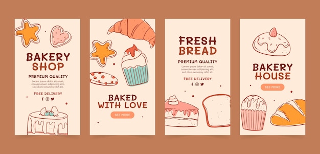 Vector hand drawn bakery instagram stories template