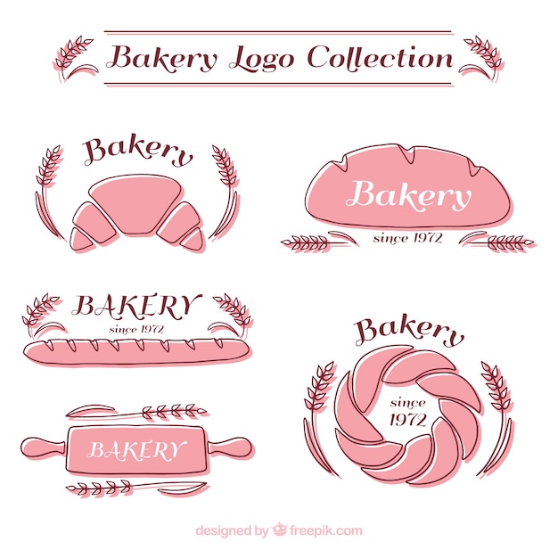 Hand drawn bakery logotypes in pink color