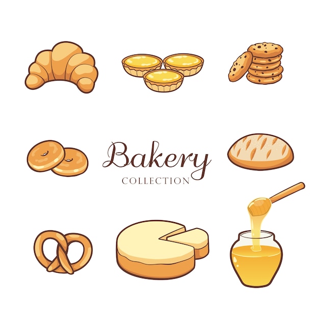 Vector hand drawn bakery product collection