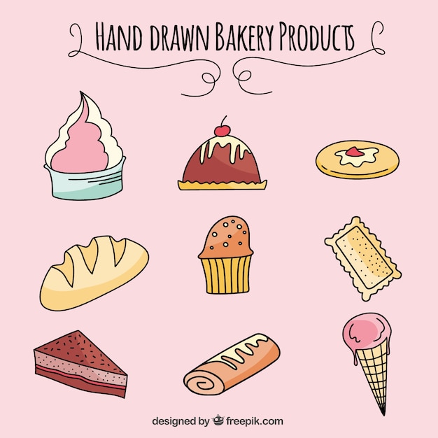 Hand drawn bakery products