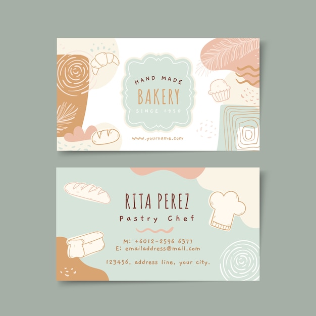 Vector hand drawn bakery shop horizontal business card