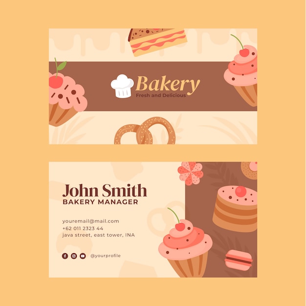 Hand drawn bakery shop horizontal business card