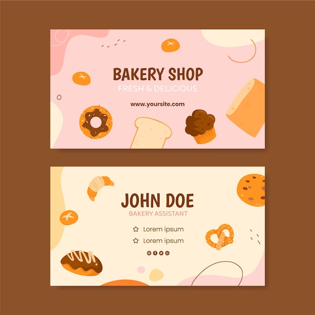 hand drawn bakery shop horizontal business card