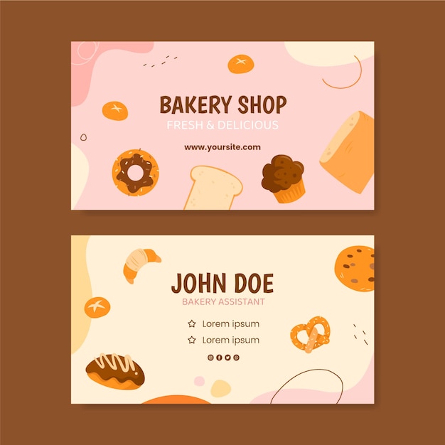 Hand drawn bakery shop horizontal business card