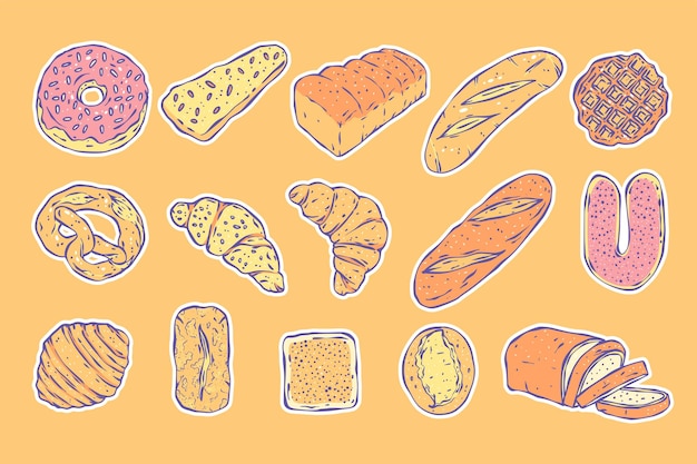 Vector hand drawn bakery sticker collection