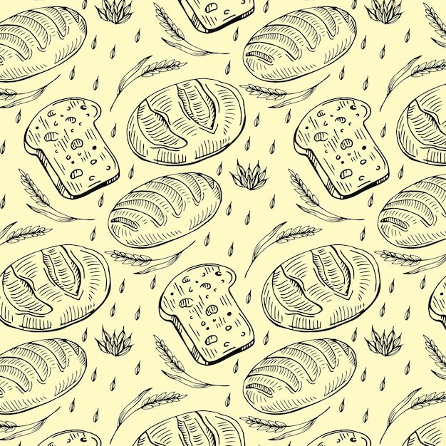 Vector hand drawn bakery on white background. seamless pattern in retro style.