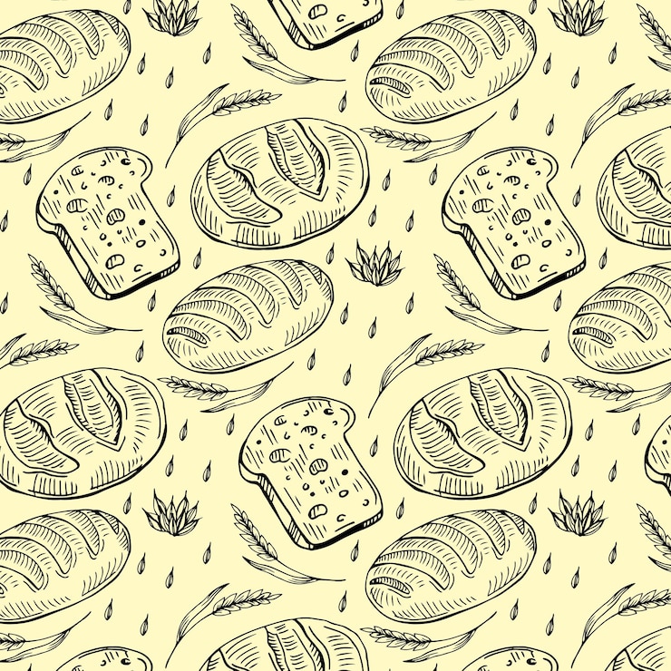 Vector hand drawn bakery on white background. seamless pattern in retro style.