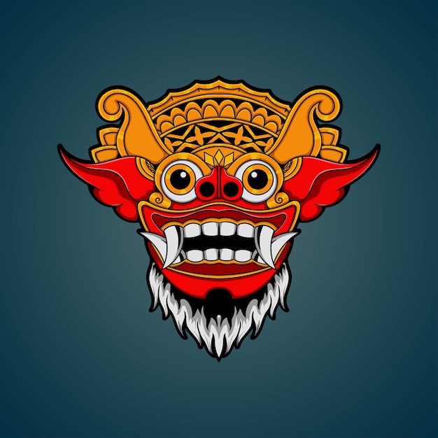 Hand drawn Balinese barong mask vector illustration