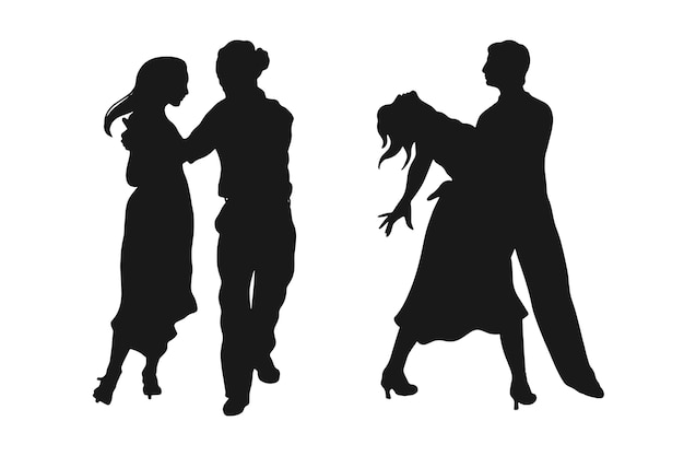 Hand drawn ballroom dancing silhouette set