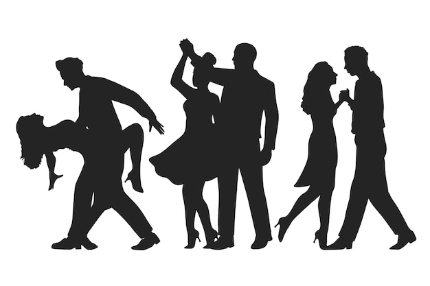 Hand drawn ballroom dancing silhouette set