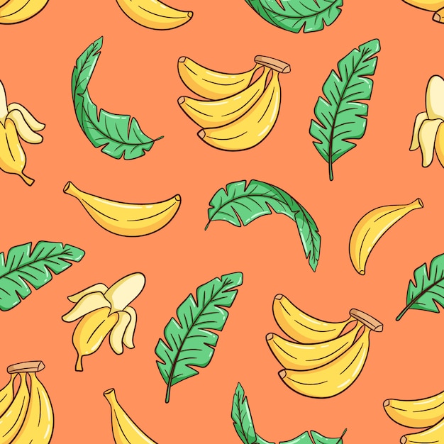 手描きバナナとバナナの葉のシームレスなパターン