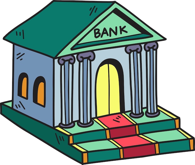 Hand Drawn bank building illustration