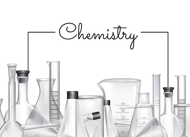 手のテキストと化学実験室ガラス管イラストのための場所で描かれたバナーやポスターの背景