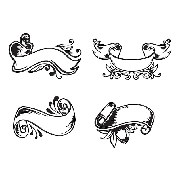 Vector hand drawn banner set with floral and swirly