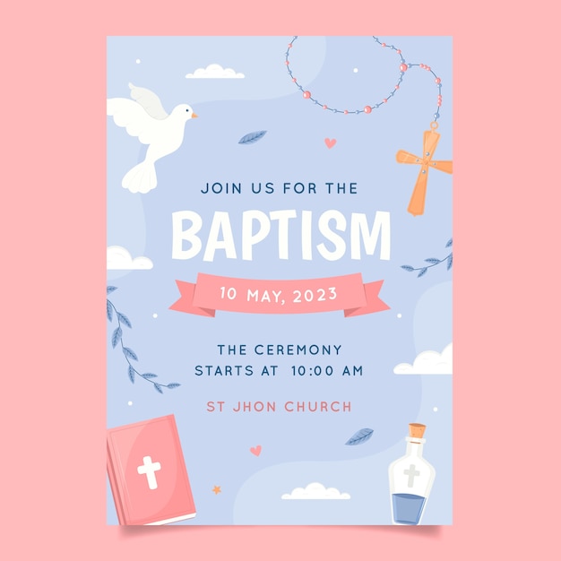 Vector hand drawn baptism poster template