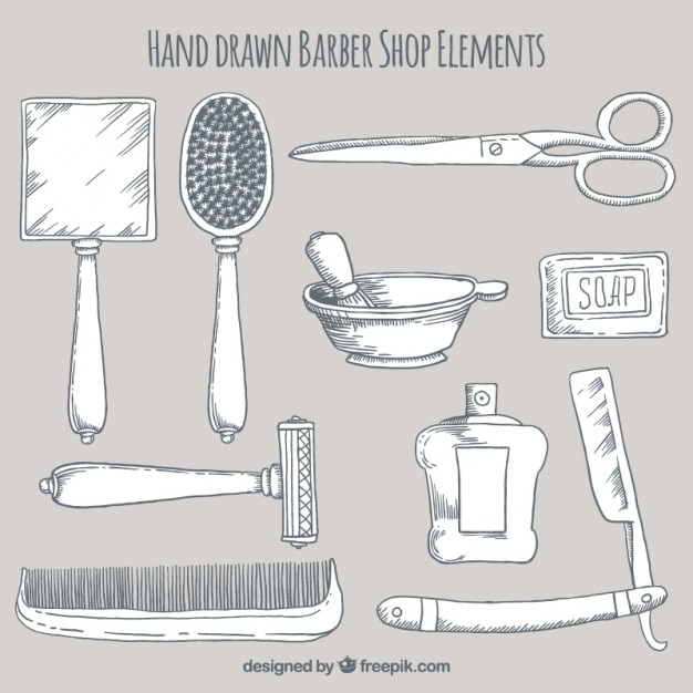 Hand drawn barber shop element collection