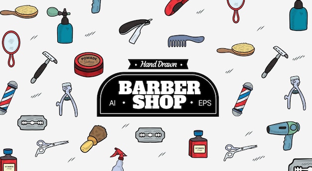 Vector hand drawn barbershop vector set