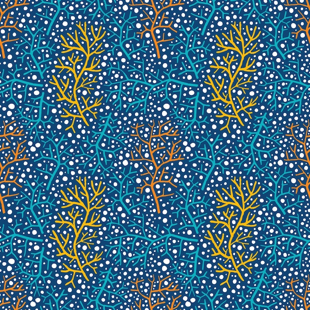 Hand drawn bare branches and snow seamless pattern