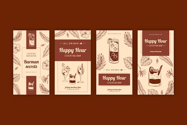 Hand drawn barman instagram stories collection