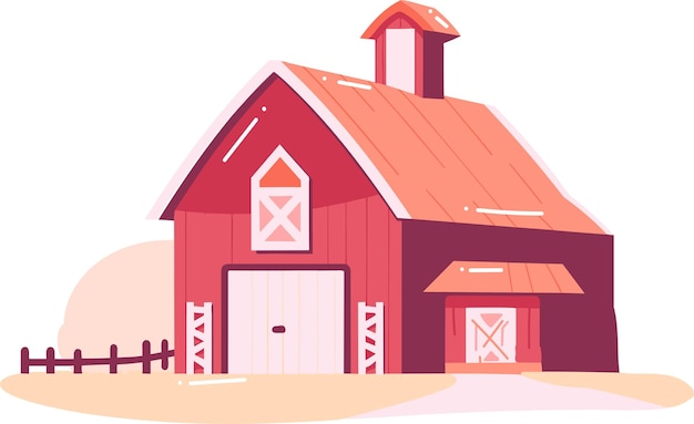 Hand Drawn barns and farms in flat style isolated on background