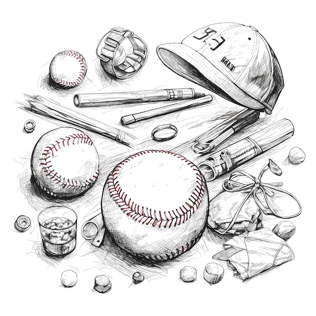 Hand Drawn Baseball elements set